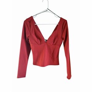 Gaze Deep Red V-Neck Crop Top